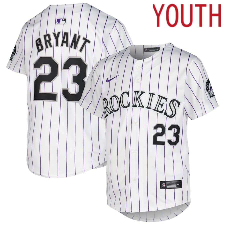 Youth Colorado Rockies 23 Kris Bryant Nike White Home Limited Player MLB Jersey